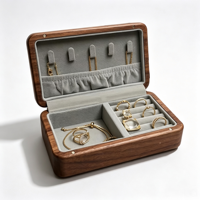 Boîte de rangement pour bijoux en bois massif de noyer noir faite à la main avec compartiments ajustables pour bagues et colliers