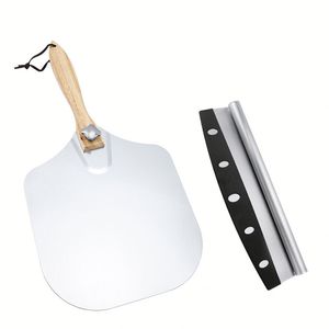 Pelle à <span class=keywords><strong>pizza</strong></span> en alliage d'aluminium à prix abordable avec manche en bois, résistante au lave-vaisselle - Product Image 5