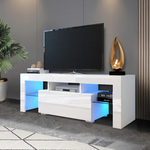 moderner fernseherständer für 55 zoll tv unterhaltungscenter mit stauraum offene regale tv-schrank weiß für wohnzimmer
