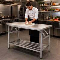 Table de travail en acier inoxydable à 2 niveaux avec pieds carrés, qualité 304, pour cuisine commerciale - Vente en gros