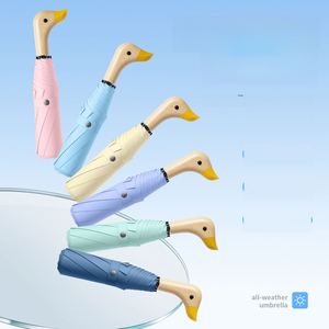 Paraguas de Doble Uso para Lluvia y Sol con Logotipo Personalizado, 8 Varillas, 98 cm, Revestimiento Negro, Mango con Diseño de Cabeza de Pato, para Mujer, Viajes, Promoción de Marca - Product Image 1