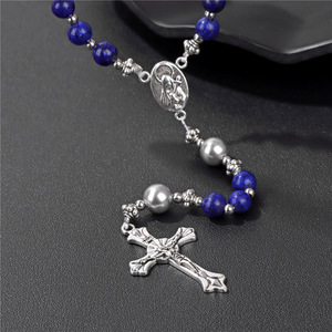 Haute qualité perles de pierre naturelle chapelet Wrap Bracelet Christ jésus religieux croix pendentif prière perle Bracelet bijoux cadeaux - Product Image 4
