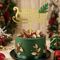 Décoration de gâteau de Noël en acrylique doré, décorations de gâteau Joyeux Noël, pics pour cupcakes, fournitures pour fêtes de fin d'année, design personnalisé