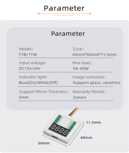 ใหม่ DC12V/24V 5A หรี่สัมผัส60W ปุ่มเวลาสัมผัสและอุณหภูมิสวิตช์เซ็นเซอร์ LED สำหรับกระจกห้องน้ำ - Product Image 3