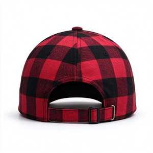 Casquette de baseball classique en flanelle à carreaux rouges et noirs, style bûcheron, réglable, rétro, 6 panneaux, mélange de coton, unisexe - Product Image 6