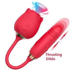 Krachtige Zuigende Roos Vibrator Vrouwen Clitoris Stimulatie Bloem Telescopische Dildo Met Rose Vibrator Seksspeeltjes Voor Vrouwen