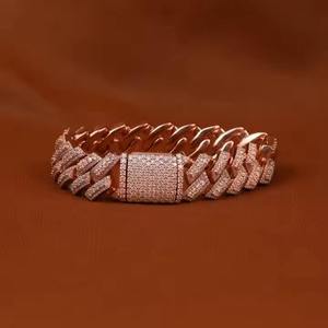 Moissanite Rose Gold Cuban Link Bracelet 925 Sterling Silver Plated Brilliant Cut Trendy Hip Hop Style Everyday Gift Jewelry - Product Image 3