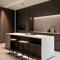 CBMMart Armoire de rangement personnalisée pour îlot de cuisine en bois contreplaqué MDF avec comptoirs en résine de marbre stratifié