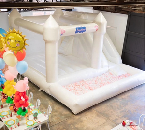 Tobogán de agua inflable para fiesta de boda, <span class=keywords><strong>casa</strong></span> de rebote blanca <span class=keywords><strong>con</strong></span> <span class=keywords><strong>PISCINA</strong></span> DE BOLAS, Material de Pvc, 0,55mm - Product Image 1