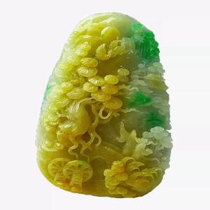 Liontin lanskap Jadeite ukir giok Tingkat A Myanmar Yang warna hijau merek Naga Violet Guanyin giok zamrud liontin - Product Image 5