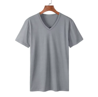 T-shirt uni à manches courtes respirant en coton 100% noir de qualité supérieure, col en V, logo personnalisé imprimé en sérigraphie sur le devant, pour hommes et femmes