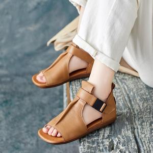 รองเท้าแตะรัดส้นแบบเปิดนิ้วเท้าสไตล์อังกฤษหนังวัวแท้ทำมือสำหรับฤดูร้อน รองเท้าสไตล์โรมันสำหรับผู้หญิง ส้นแบน - Product Image 2