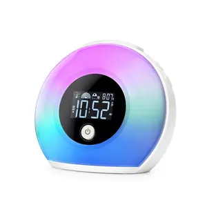 Moderna lampada da tavolo a Led altoparlanti Wireless luce notturna Wake Up Light sunrise Kids desktop sveglia colorata regolabile digitale