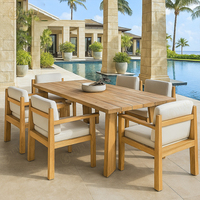 Ensemble de table et chaises en teck moderne JEILI pour restaurant commercial, mobilier d'extérieur, chaise longue de piscine, coussin blanc pour villa au bord de la piscine