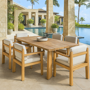 JEILI - Juego de Muebles de Exterior para Restaurante Comercial, Tumbona para Piscina, Mesa y Sillas de Madera de Teca Moderna, Cojín Blanco para Villa Junto a la Piscina - Product Image 2