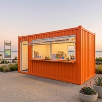 Kiosque à crème glacée orange vif avec fenêtre de service escamotable, stand alimentaire en acier, cabine de vente portable