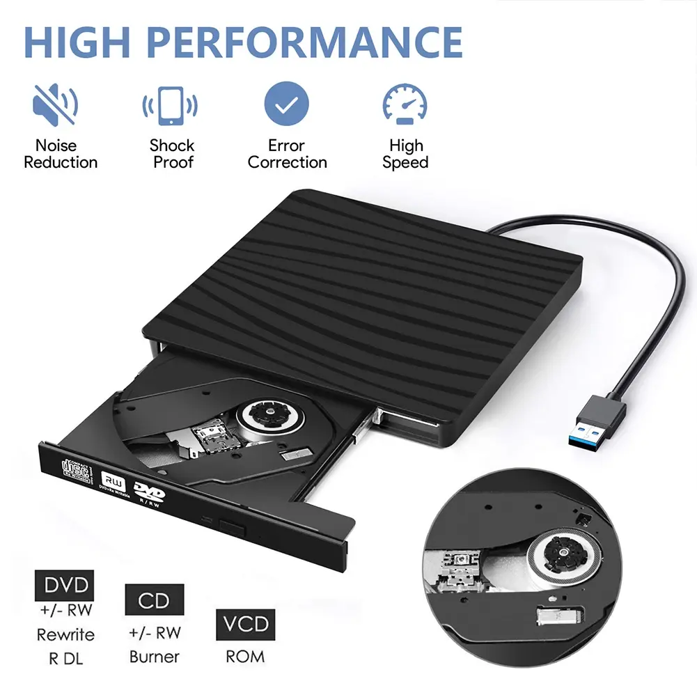 Gravador de CD USB 3.0 portátil de alta velocidade para leitores de DVD, unidade de DVD externa para laptops e desktops