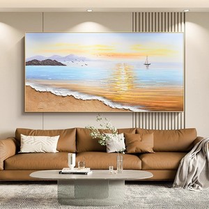 Pintura al óleo pintada a mano, paisaje marino costero en 3D con marco de metal, arte para sala de estar, decoración de paisaje horizontal - Product Image 5