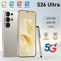 هاتف S26 Ultra بالجملة بشاشة كبيرة وذاكرة وصول عشوائي 3 جيجابايت وذاكرة تخزين 16 جيجابايت ومعالج MTK6739 رباعي النواة ويدعم شريحتي اتصال وشبكات LTE و CDMA و 5G بنظام أندرويد 15 باللغتين الإسبانية والإنجليزية