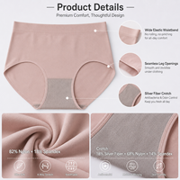 Braguitas de Cintura Media Antibacterianas de Fibra Plateada con Logotipo Personalizado, Ropa Interior Transpirable sin Costuras para Mujer