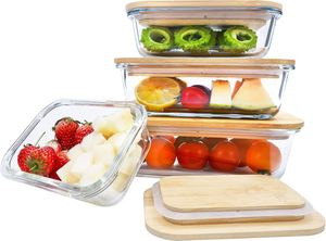Eco Friendly Food Storage Containers Boxes <b>Lunch</b> Glass <b>Set</b> With Bamboo Lids - Product Image 4