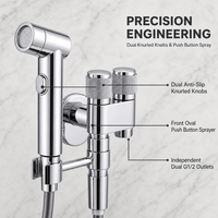 Ensemble de pulvérisation pour toilettes avec robinet d'angle à double sortie en acier inoxydable, robinet de bidet mural, douche écologique pour appartement et hôtel