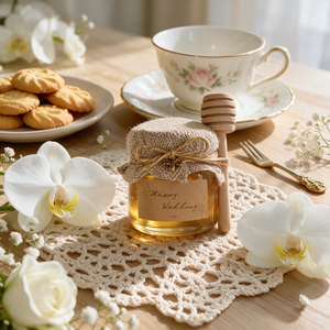 Coffrets cadeaux modernes et personnalisés <span class=keywords><strong>de</strong></span> 50g : pots <span class=keywords><strong>de</strong></span> <span class=keywords><strong>miel</strong></span> écologiques et durables avec cuillères détachables en verre pour une conservation optimale <span class=keywords><strong>de</strong></span> la fraîcheur - Product Image 1