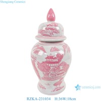 RZKA-231033 rouge et blanc paysage chinois maison motif bocaux à couvercle en céramique vase à fleurs