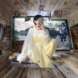 <span class=keywords><strong>Pigiama</strong></span> da donna inverno carino con cuore dolce e ispessito caldo cuore dolce di fascia alta <span class=keywords><strong>taglie</strong></span> forti 2 PC Set Loungewear per casa al coperto - Product Image 2