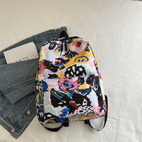 Tas Ransel Gaya Korea Ringan untuk Pelajar SMA, Tas Ransel Warna-Warni Motif Grafiti untuk Wanita