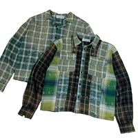 Kemeja Flanel Kotak-kotak Lengan Panjang Kancing Depan Model Oversize Aksen Rhinestone Kasual dengan Efek Acid Wash