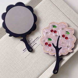 Espejo de Maquillaje de Mano con Forma de Cerezo Vintage, de Acetato con Pedrería, con Logotipo Personalizado, Alta Calidad para Mujer - Product Image 4
