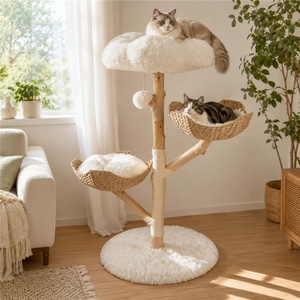 BSCI Verified Supplier Handwoven Straw Real Wood Unique Station with Multi Level Platforms Living Room <b>Cat</b> <b>Tree</b> - Product Image 1
