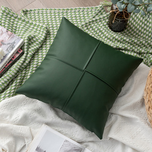 Funda De Almohada bordada de cuero PU de retazos Verdes Naturales nórdicos, funda de cojín de sofá antiguo para sofá, dormitorio, sala de estar - Product Image 2