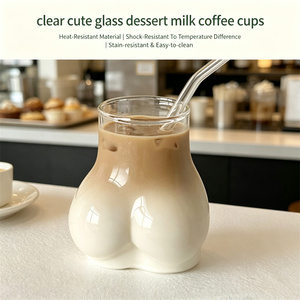 Tasses à café, lait et desserts en verre borosilicate transparent faites à la main, sans BPA, au design mignon et original, très populaires - Product Image 5