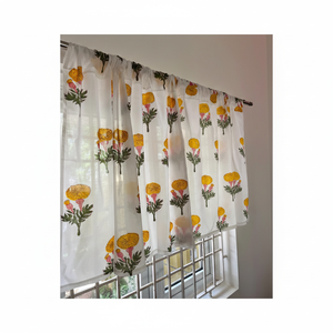 Rideau en coton fait à la main blanc avec souci jaune élégant traitement de fenêtre classique décor à la maison Accent pour vivre - Product Image 1