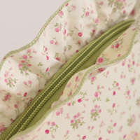 Pochette de maquillage en coton matelassé à fleurs pour femmes et filles, pour les voyages et l'usage quotidien, avec fermeture éclair à volants, dentelle en feuille de lotus