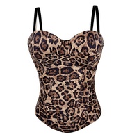 Leopardenmuster Jersey Gewebtes Crop-Top/Camisole Tragbar als Innen-/Außen-Schicht Dehnbarer Push-up Formgebender Bodysuit
