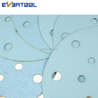EVERTOOL Papier abrasif auto-agrippant, outil de ponçage pour quincaillerie, disque de ponçage bleu à 15 trous pour l'élimination légère de matériaux