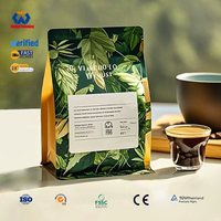 Sachet de café personnalisé imprimé en aluminium anti-humidité, pochette à fond plat avec valve de dégazage et fermeture éclair
