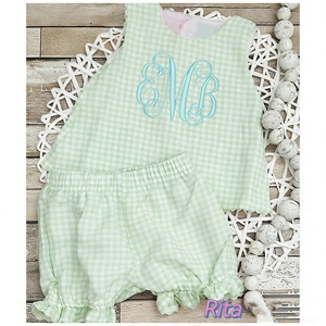 Set Estivo per <span class=keywords><strong>Bambina</strong></span> con Gonna a Balze Rosa a Quadretti e Bretelle, Set con Grembiule e Pannolino per Neonata, Abbigliamento Personalizzato per <span class=keywords><strong>Bambina</strong></span> - Product Image 3