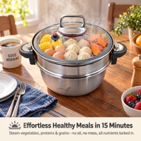 Casserole vapeur antiadhésive en acier inoxydable de 26 cm avec couvercle en verre pour la restauration hôtelière, logo personnalisé OEM, pot de cuisson