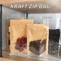 Sachet Doypack de luxe en gros, brun kraft, imprimé en héliogravure, résistant à l'humidité, avec fermeture éclair, face transparente en Mylar, pour aliments, nouilles et gelées