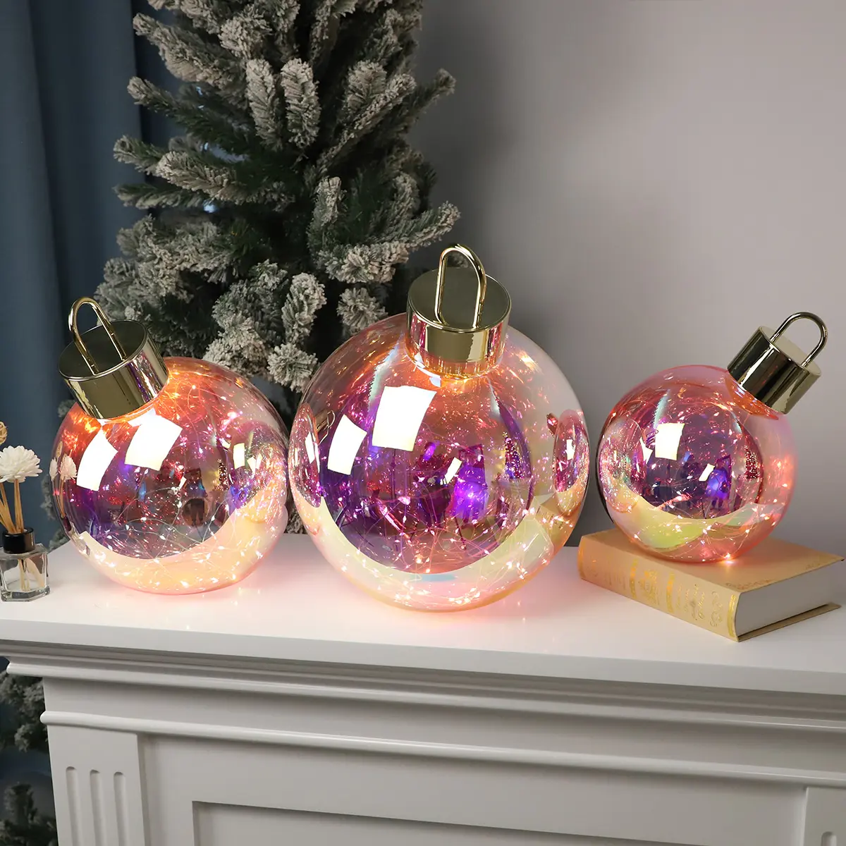 Bolas de cristal de Feliz Navidad, regalos de navidad personalizados, luz soplada, led Rosa grande, 200, 250, 300 mm