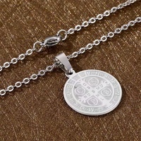 Mode Exorcisme Pendentif Bijoux En Acier Inoxydable Saint Benoît Médaille Pendentif Avec Chaîne Collier