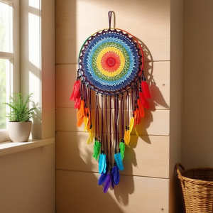 Atrapasueños Colorido de 40x120cm, Decoración de Pared con Plumas de Arcoíris, Diseño Mandala Bohemio - Product Image 3