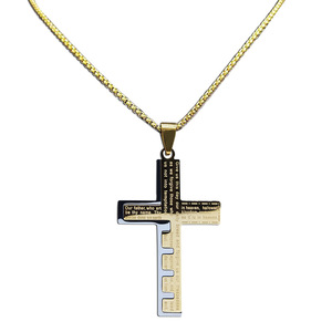 Grande ciondolo a croce inciso con <span class=keywords><strong>la</strong></span> <span class=keywords><strong>preghiera</strong></span> <span class=keywords><strong>del</strong></span> signore nostro padre S. Collana d'oro in acciaio Christian regalo unico <span class=keywords><strong>giorno</strong></span> di compleanno regalo per gli uomini - Product Image 1