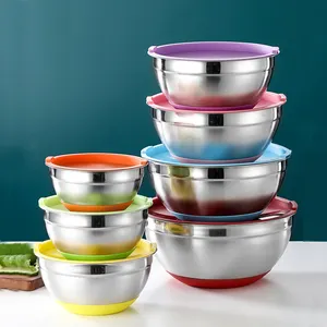 7 Piece Multicolor Metal Salad Bowls Stainless Steel Mixing Bowl Set With Airtight Lids