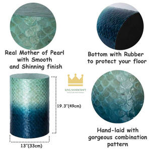 Vietnam Cheap Price Modern MDF <b>Coffee</b> <b>Table</b> Floral Pattern Blue <b>White</b> Capiz Inlay Stool with Scalloped Edge for Home Decor - Product Image 5