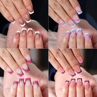 128 faux ongles carrés courts à presser en gel, dégradé multicolore, amovibles et réutilisables pour femmes, manucure quotidienne, lot en gros
